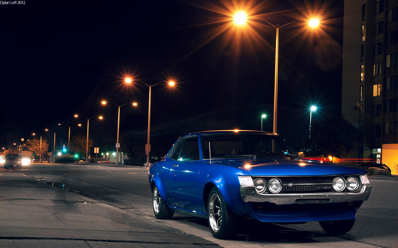 Blue Classic Car — Dramatic, Night, Photograph