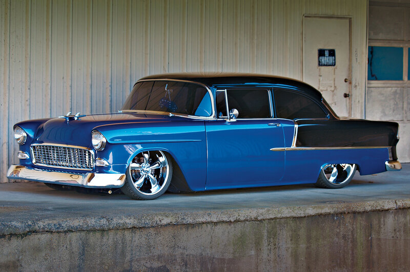 Blue Classic Car — Dramatic, Photograph, Building