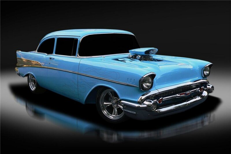 Blue Classic Car — Dramatic, Photograph, Chrome Grille