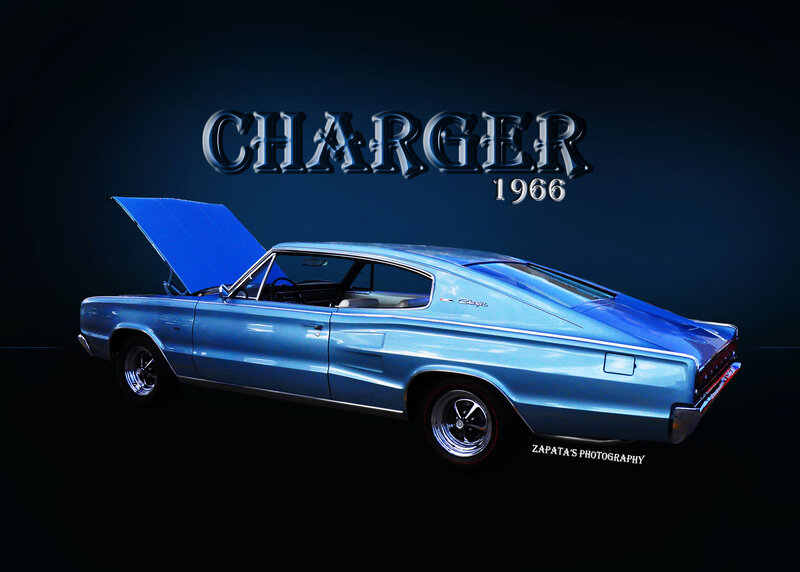 Blue Classic Car — Dramatic, Photograph, Open Hood