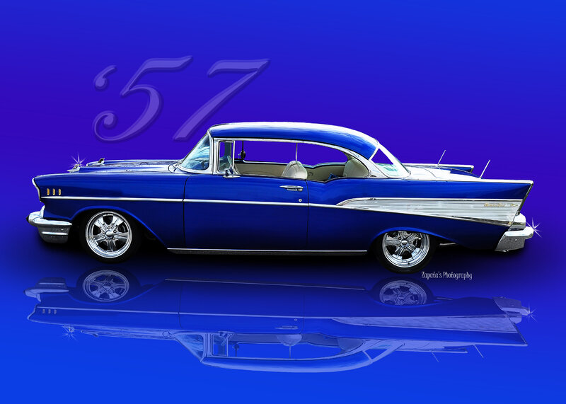 Blue Classic Car — Dramatic, Photograph, Reflection, '57