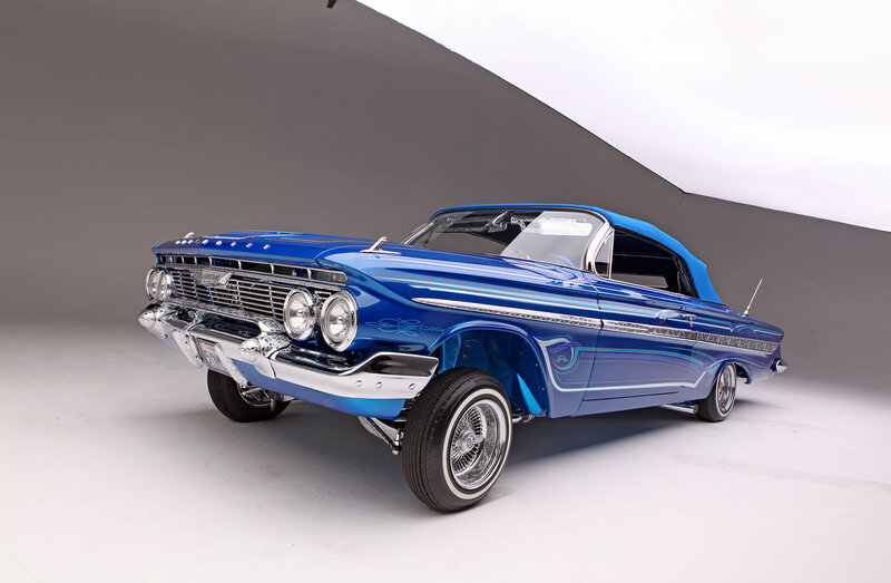 Blue Classic Car — Dramatic, Photograph, Studio