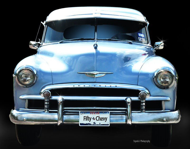 Blue Classic Car — Dramatic, Photograph, Texas License Plate