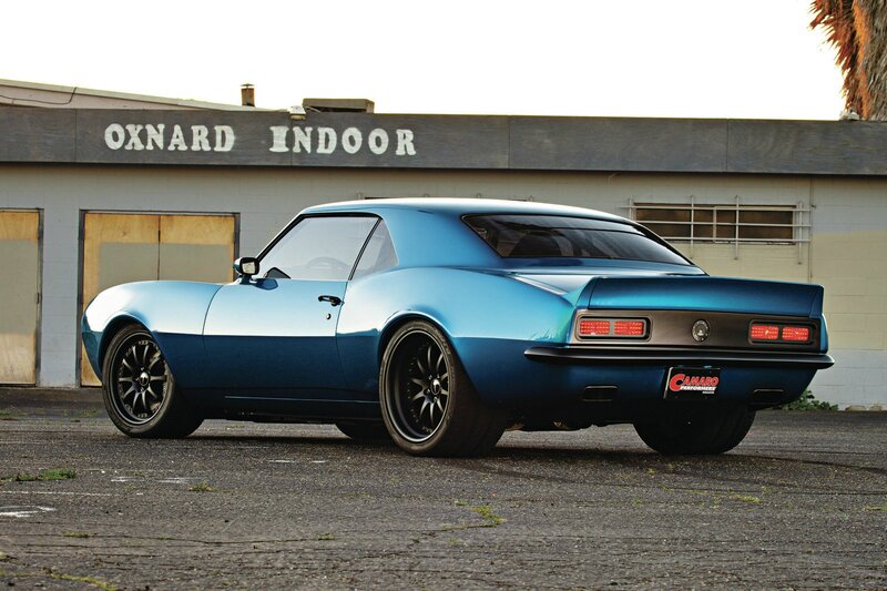 Blue Classic Car — Dramatic, Sunset, Photograph, Building, Garage Doors
