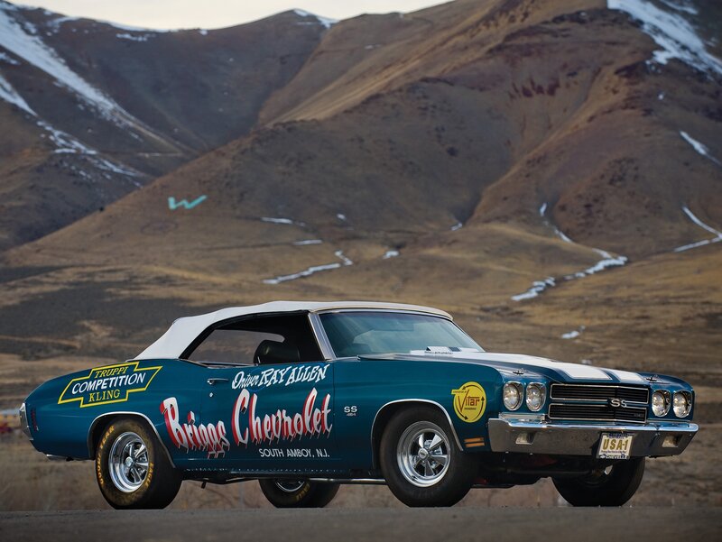 Blue Classic Car — Dramatic, Sunset, Photograph, Mountains
