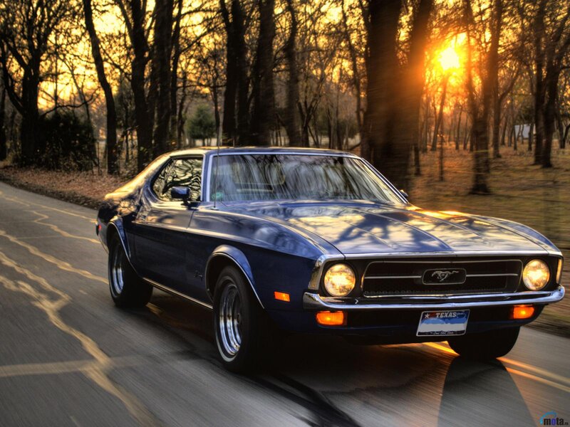 Blue Classic Car — Dramatic, Sunset, Photograph, Road