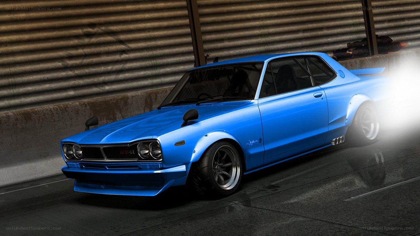 blue classic car drifting