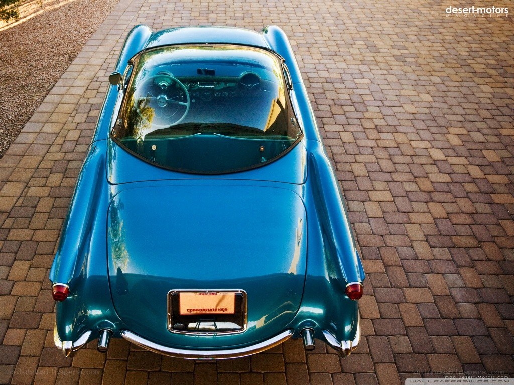 Blue classic car from above