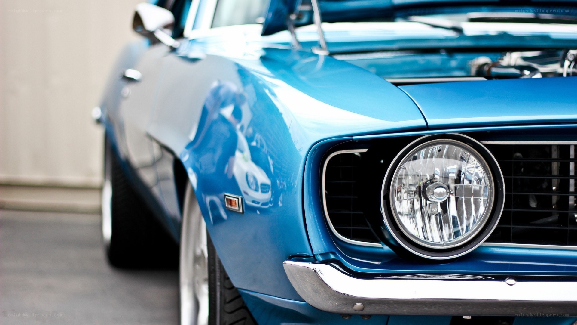 blue classic car front view