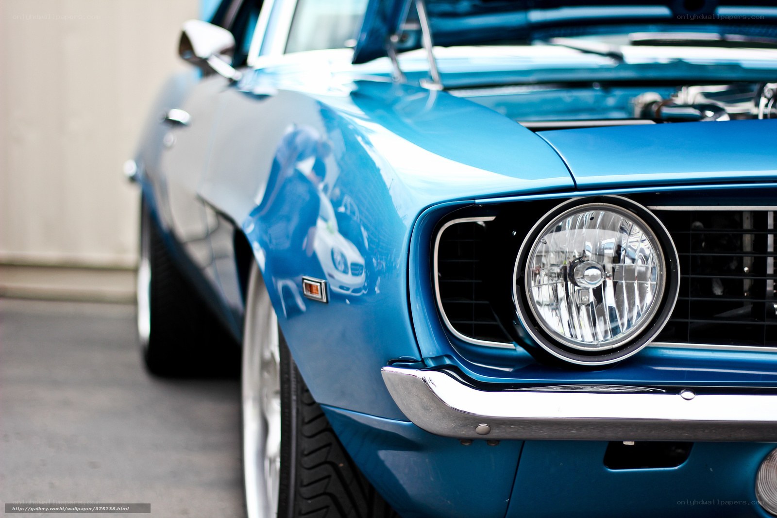 Blue classic car front view