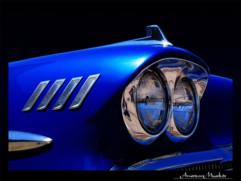 Blue classic car headlight