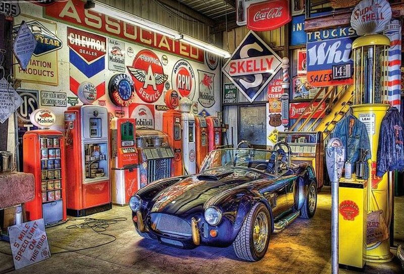 Blue Classic Car in Garage — Nostalgic