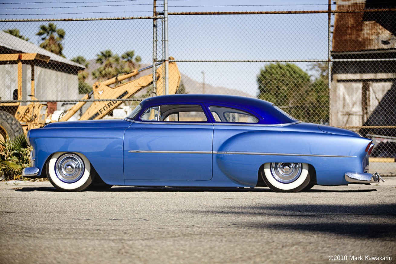 blue classic car in profile