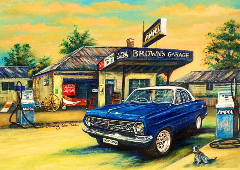 Blue Classic Car — Nostalgic, Sunset