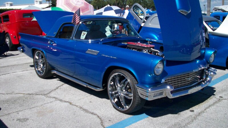 Blue Classic Car — Outdoor, Afternoon, Photograph, Car Show, Flag