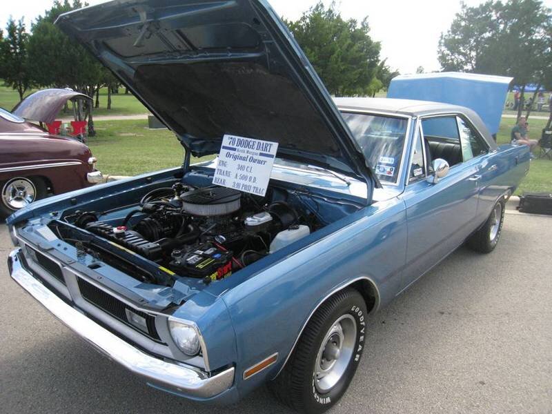 Blue Classic Car — Outdoor, Afternoon, Photograph, Car Show, Open Hood