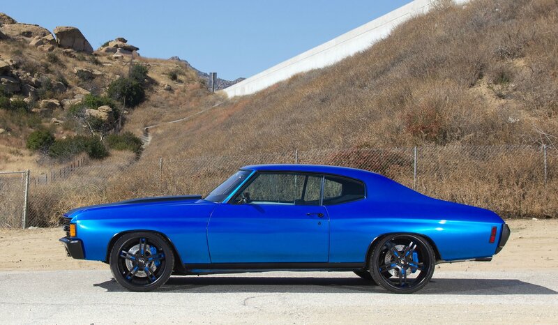 Blue Classic Car — Outdoor, Afternoon, Photograph, Hill, Fence