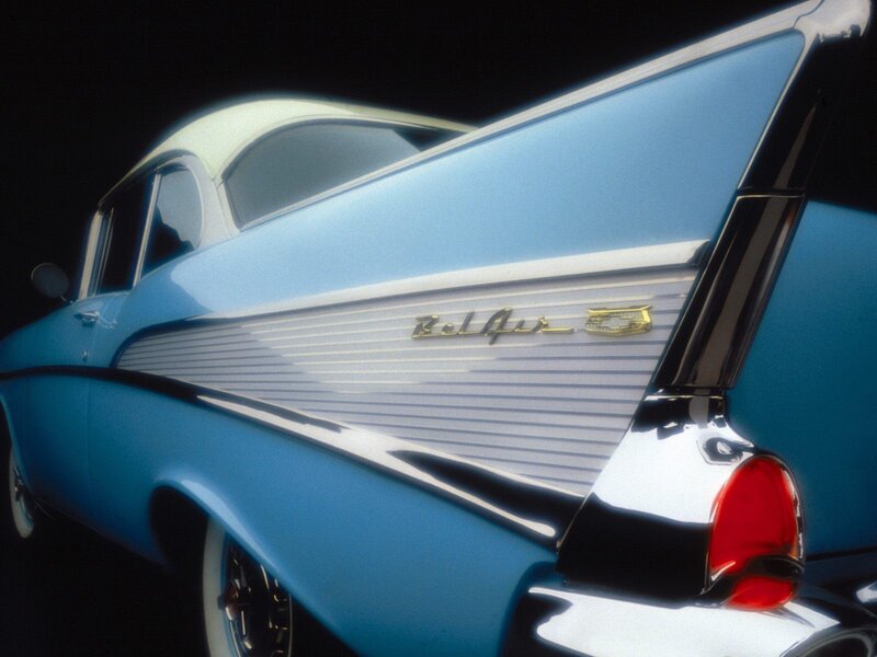 Blue classic car rear view