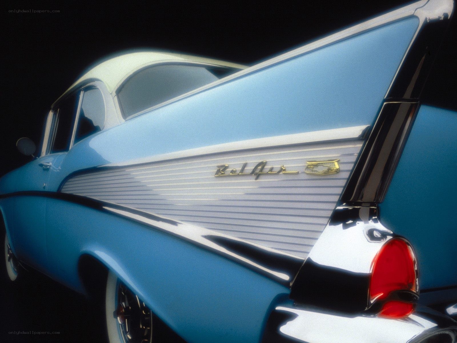 Blue classic car rear view