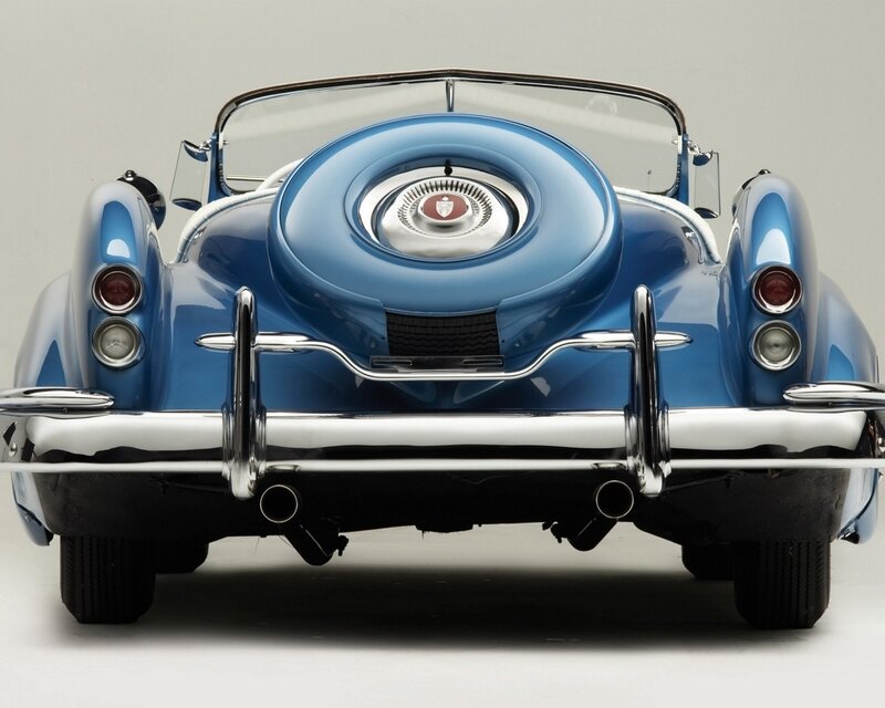 blue classic car rear view