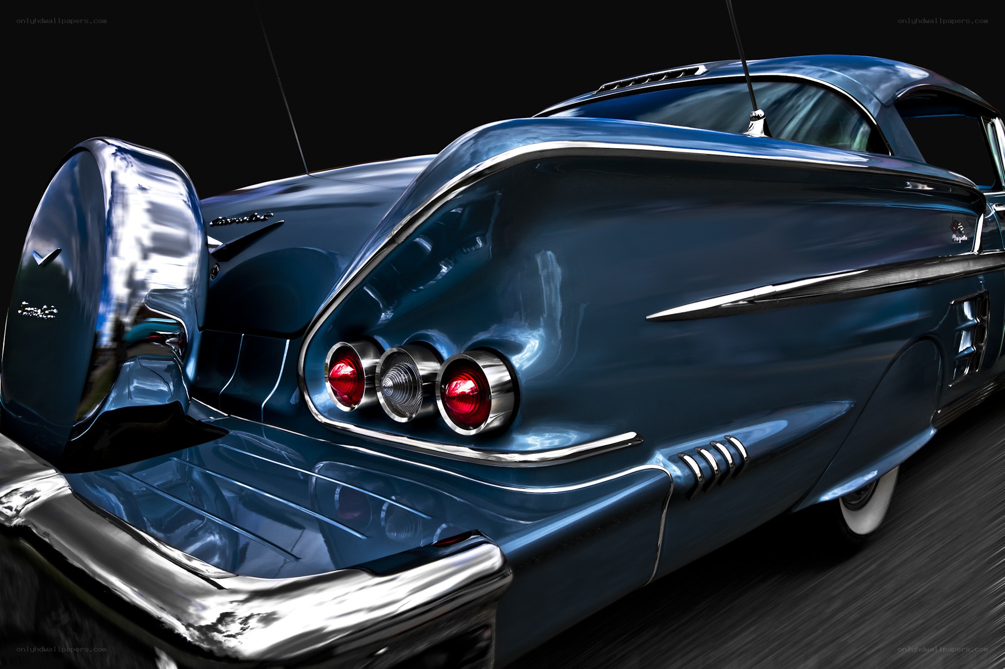 Blue classic car rear view