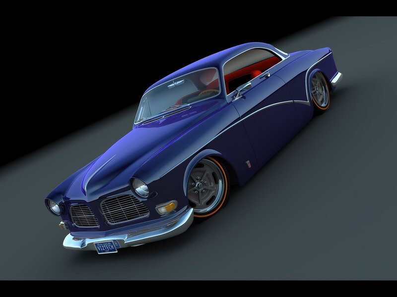 blue classic car render