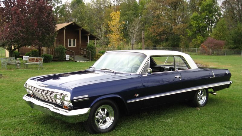 Blue Classic Car — Serene, Autumn, Photograph