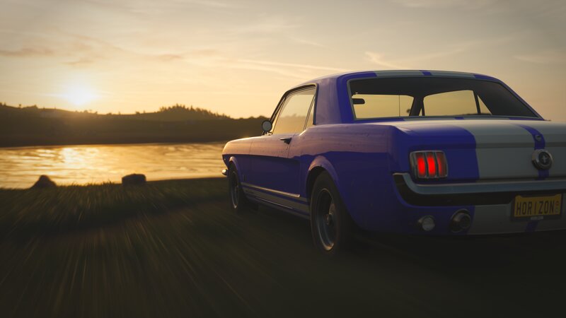 Blue Classic Car — Serene, Sunset, 3d Render