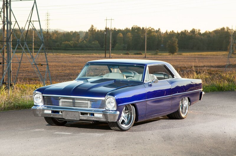 Blue Classic Car — Serene, Sunset, Photograph, Field