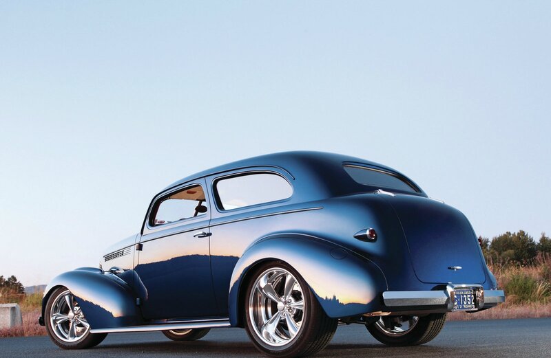 Blue Classic Car — Serene, Sunset, Photograph, Road