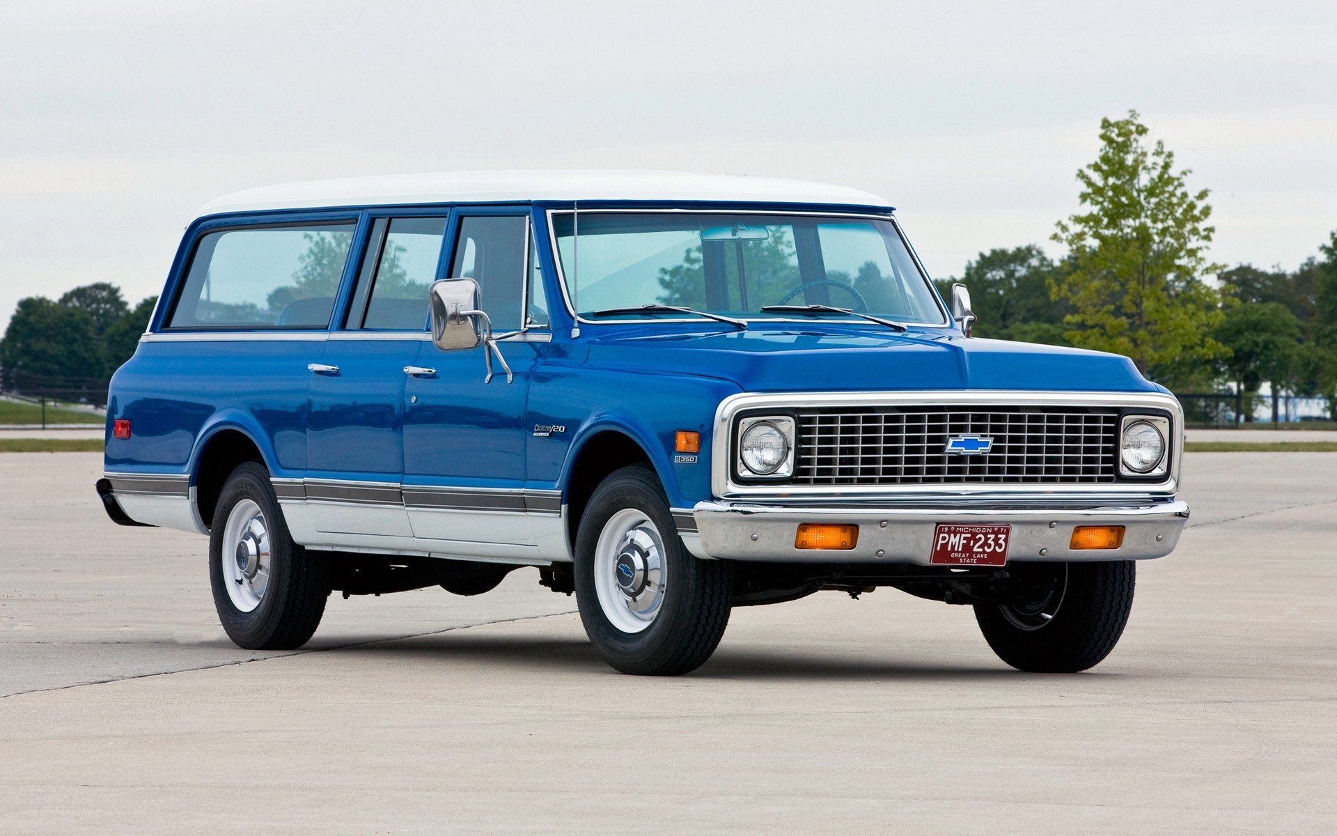 blue classic chevrolet station wagon