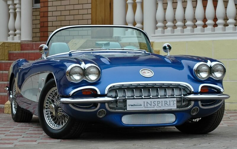 Blue Classic Convertible — Calm, Afternoon, Photograph, Building