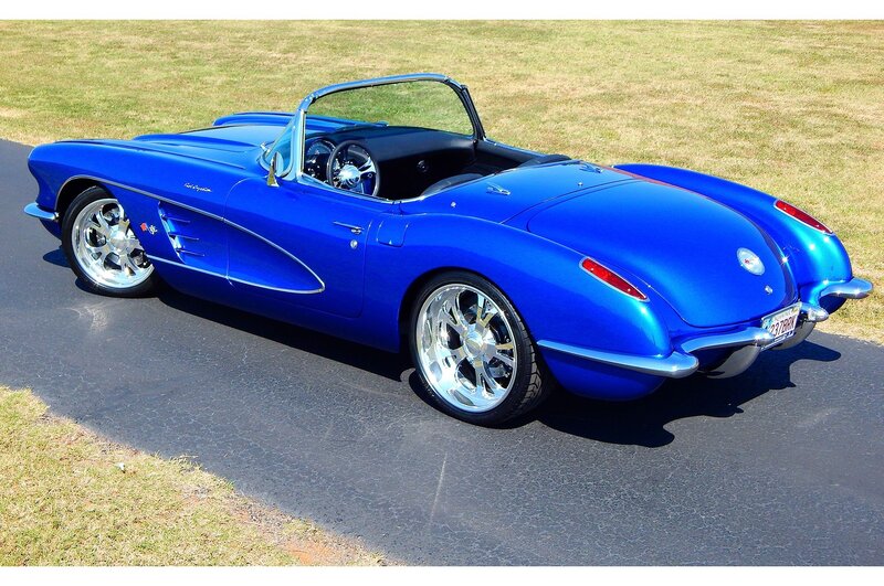 Blue Classic Convertible — Calm, Afternoon, Photograph, Grass