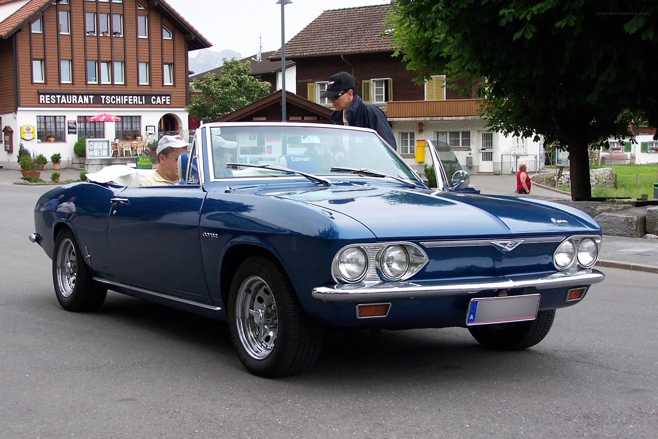 Blue classic convertible car