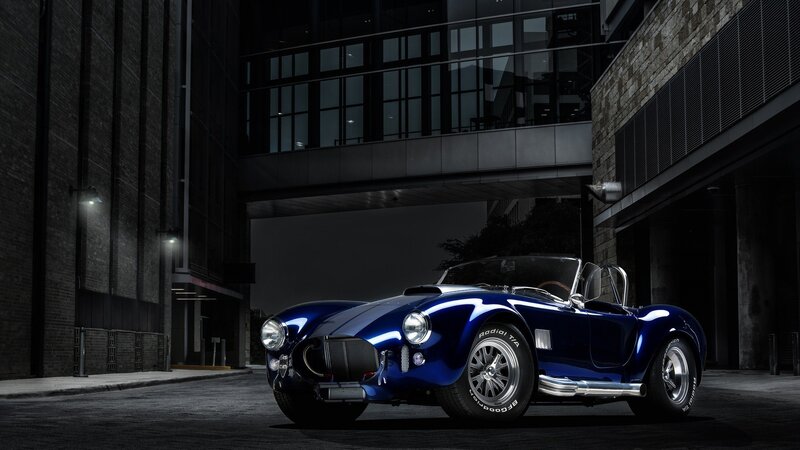 Blue Classic Convertible Car — Dramatic, Night