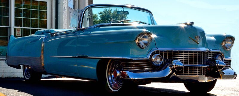 Blue Classic Convertible — Dramatic, Afternoon, Photograph, Building