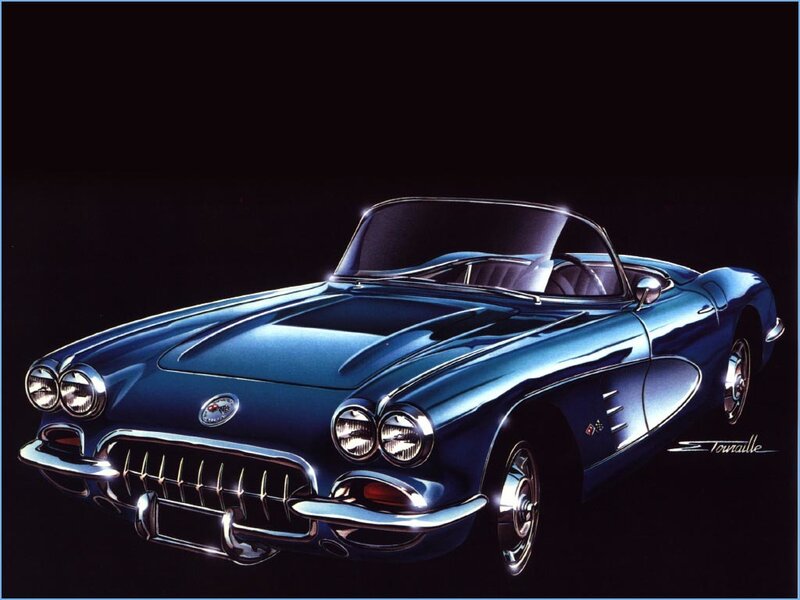 Blue Classic Convertible — Dramatic, Illustration