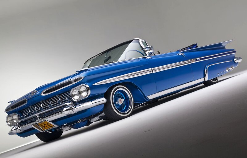 Blue Classic Convertible — Dramatic, Photograph, Car, Chrome, Whitewall Tires