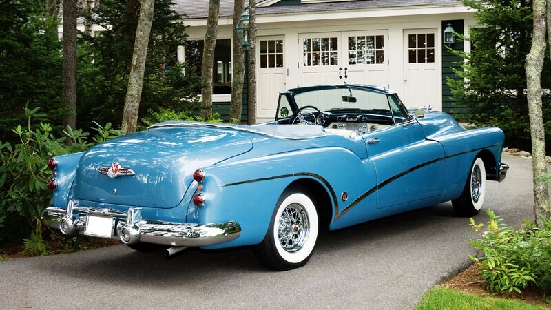 Blue Classic Convertible — Serene, Afternoon, Photograph, Car, House