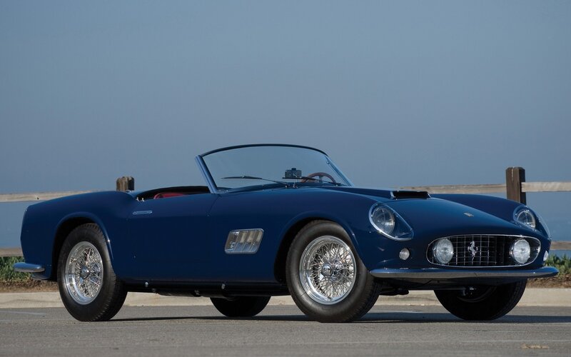 blue classic ferrari convertible