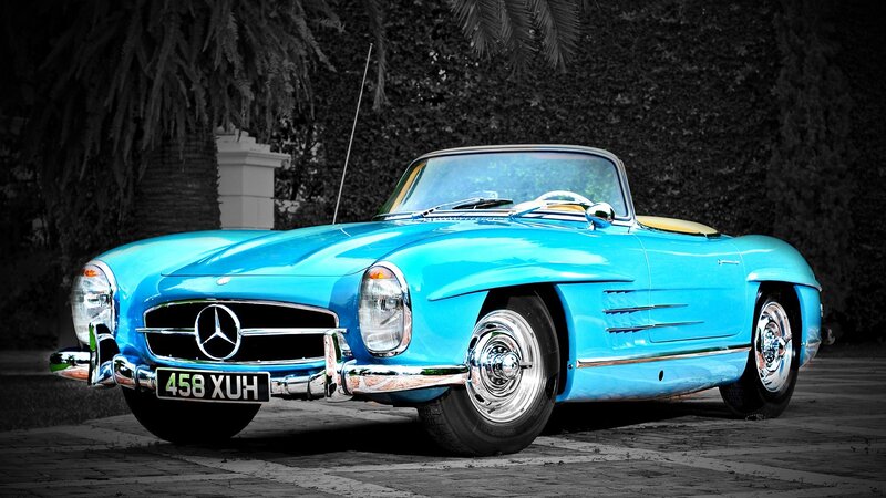 Blue classic Mercedes-Benz convertible