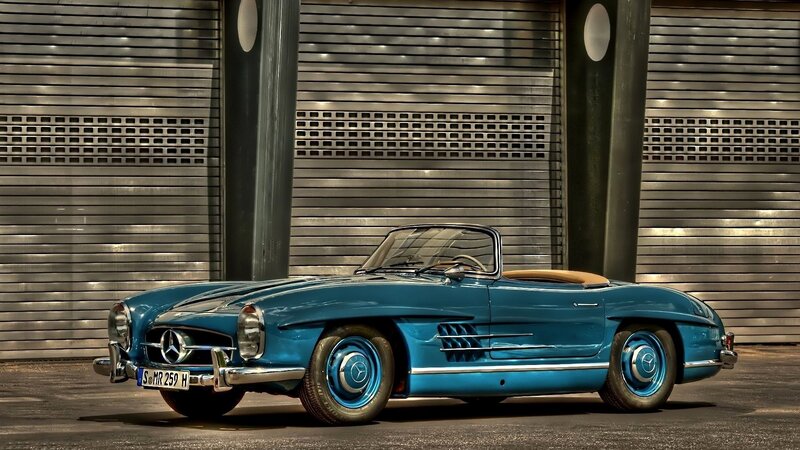Blue classic Mercedes-Benz convertible