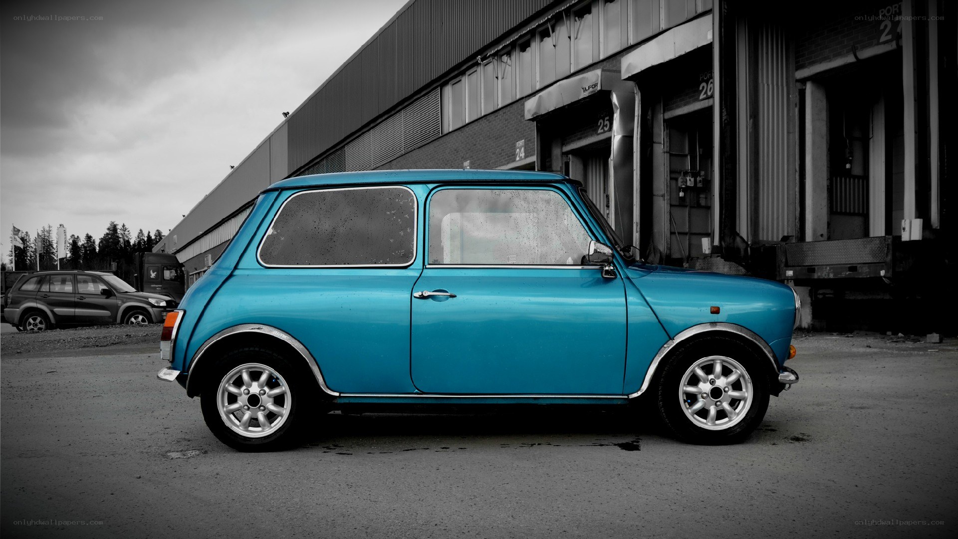 Blue classic Mini car