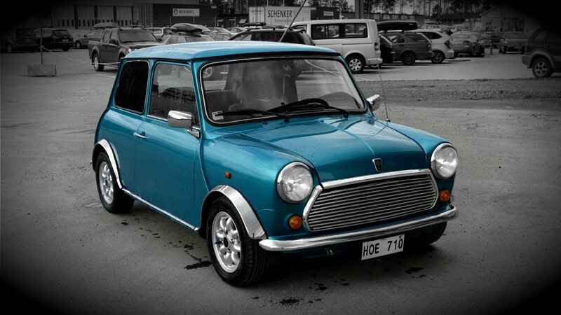 Blue classic Mini car