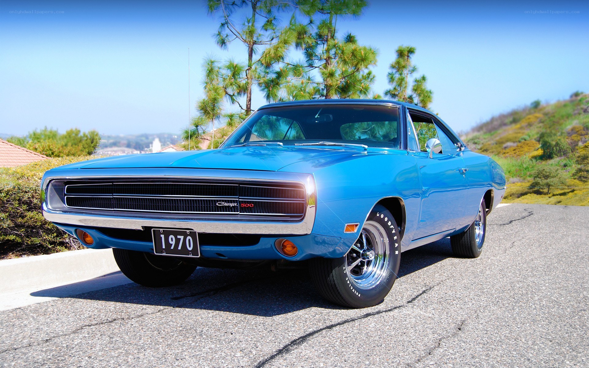 Blue classic muscle car