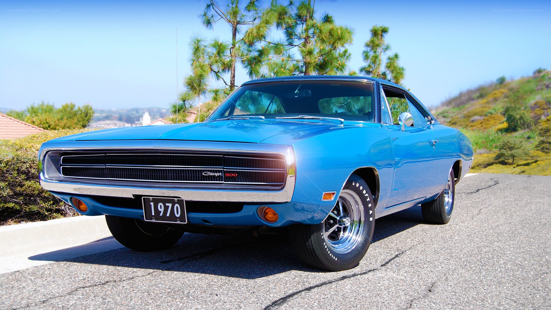 Blue classic muscle car