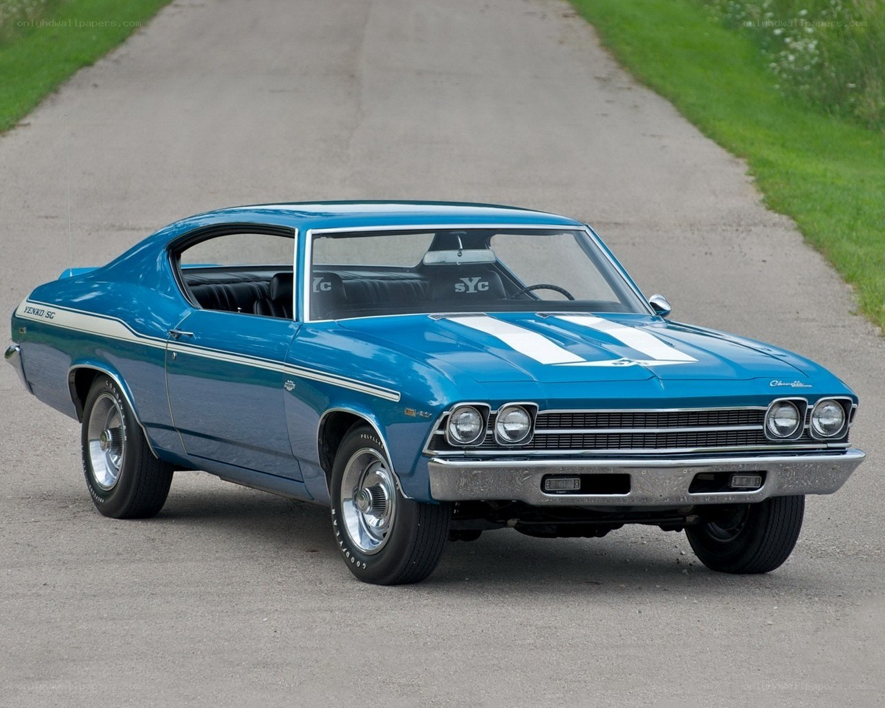 Blue classic muscle car
