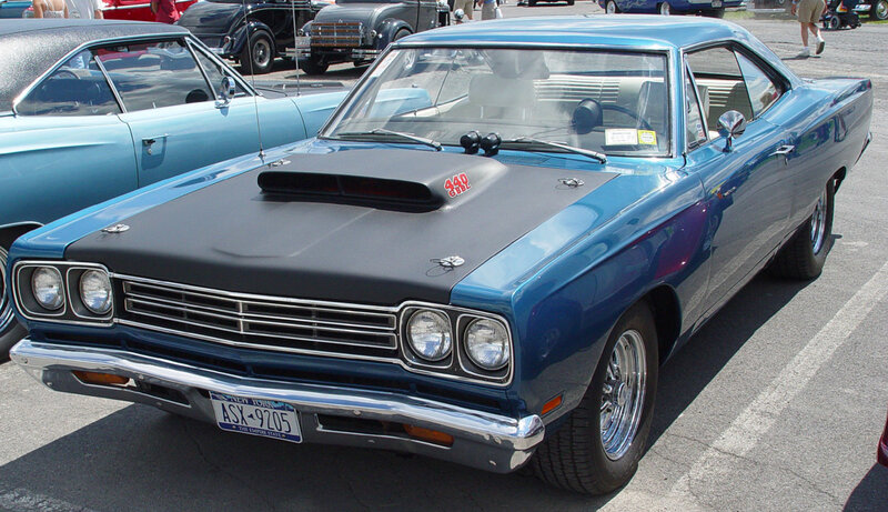 Blue classic muscle car at show