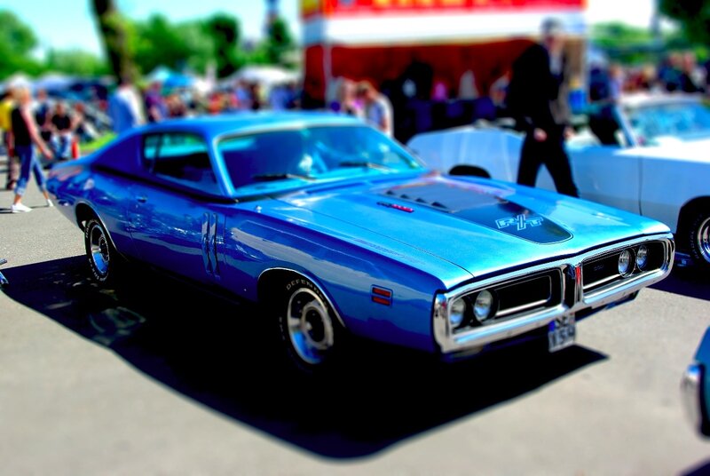 Blue classic muscle car at show