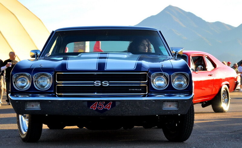 Blue classic muscle car at show